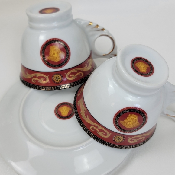 2 Versace Medusa Winged Teacup/Saucer Sets (Rosenthal) Greek Key - Picture 4 of 9